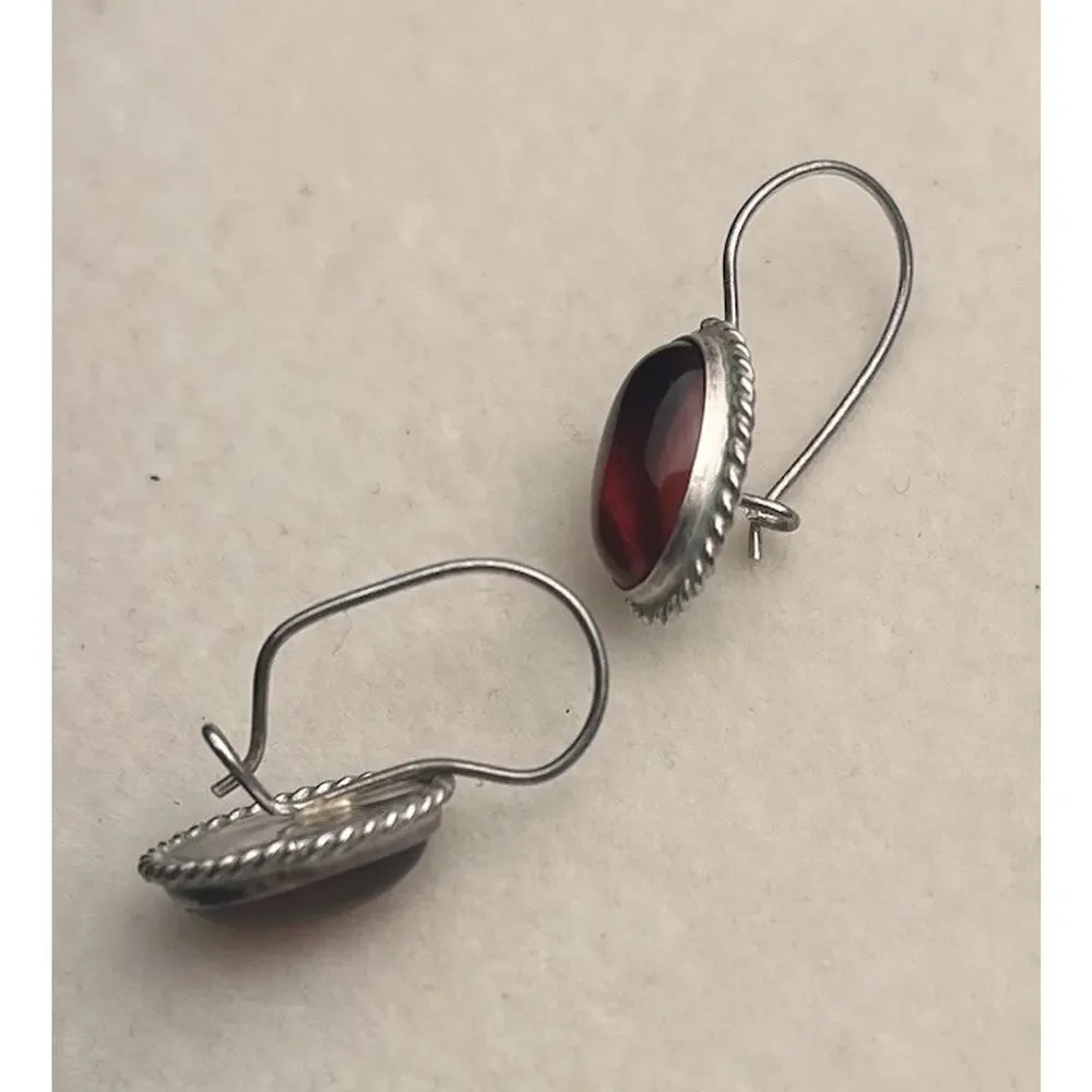 925 Sterling Silver Amber Dangle Drop Earrings Honey Cabochon Dainty Hook Lot